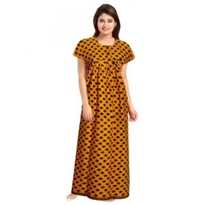 Generic Women's Cotton Printed Maxi Nighty (Mustard)