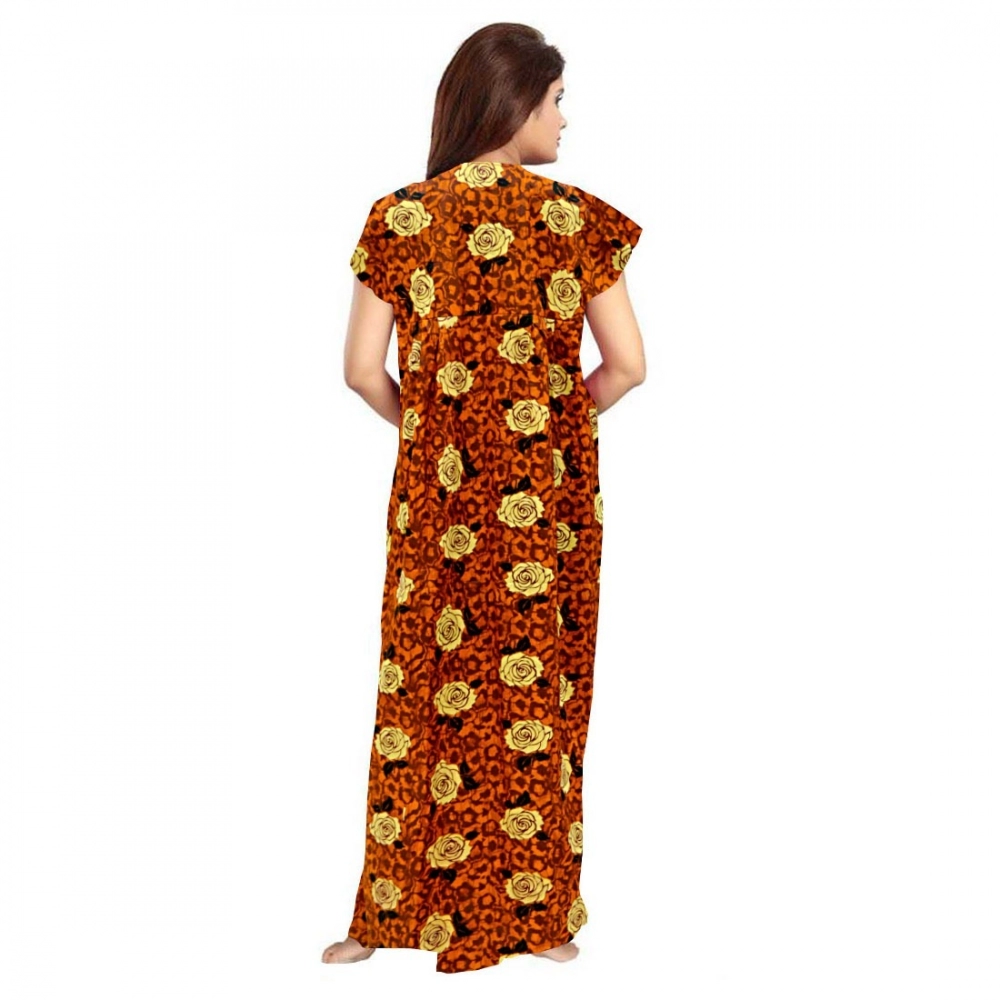 Generic Women's Cotton Printed Maxi Nighty (Mustard) - Image 3