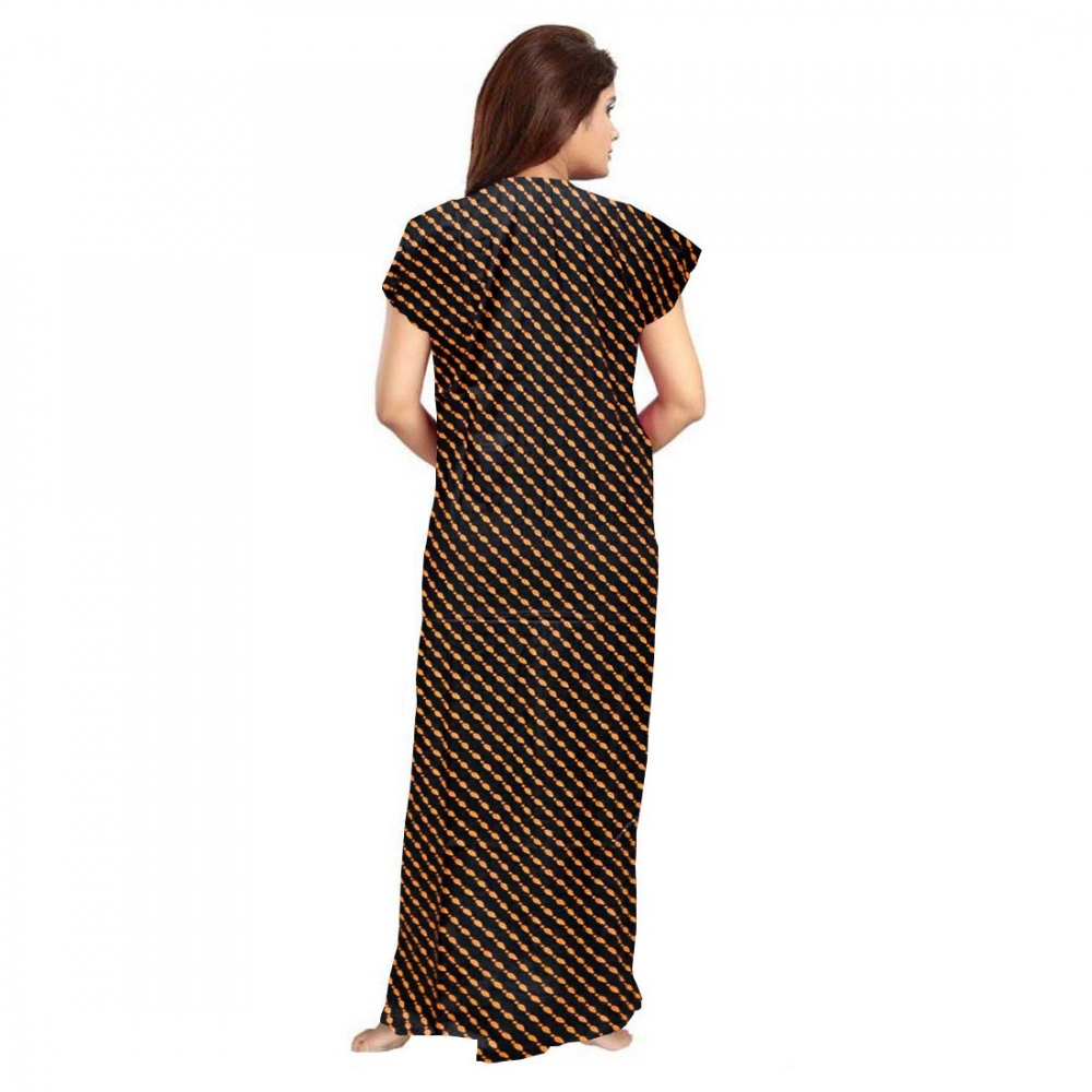 Generic Women's Cotton Printed Maxi Nighty (Brown) - Image 3
