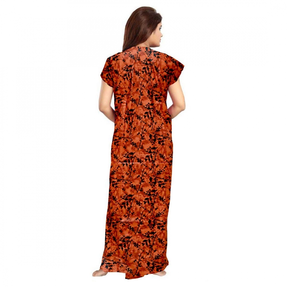 Generic Women's Cotton Printed Maxi Nighty (Orange) - Image 3