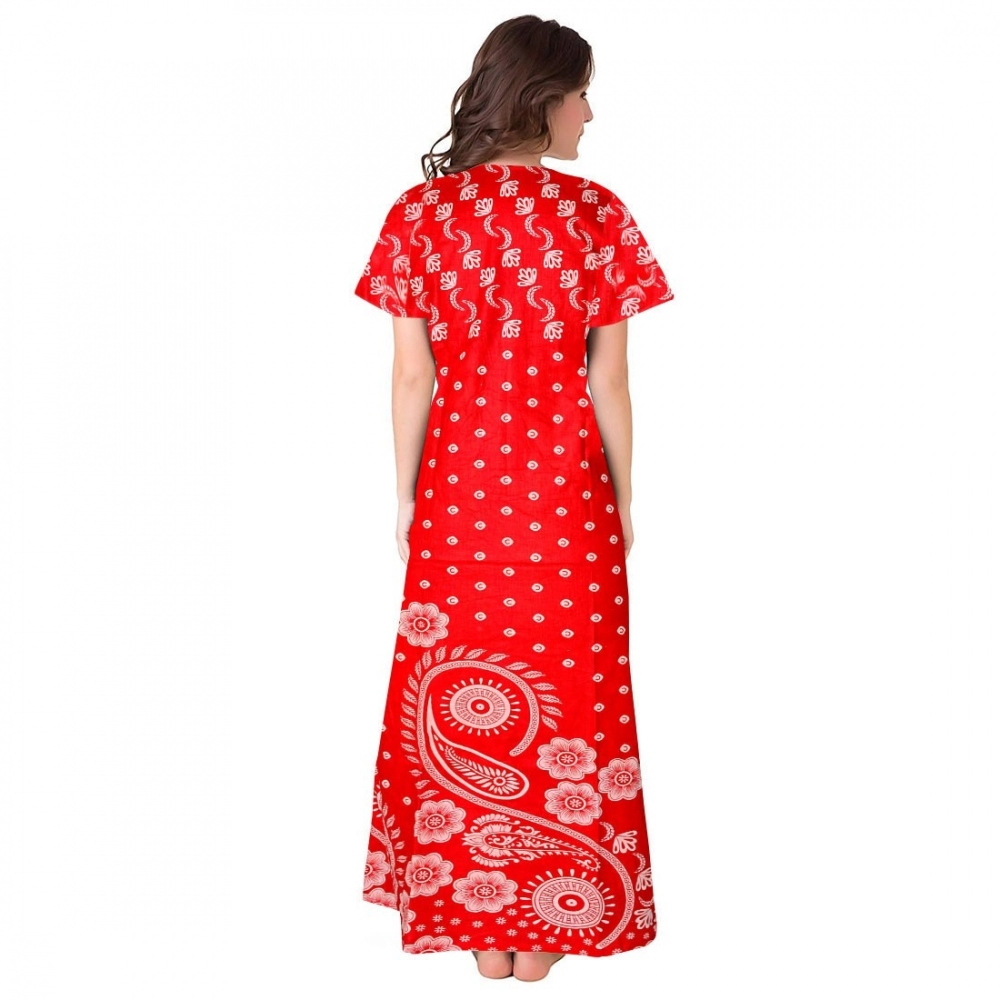 Generic Women's Cotton Printed Maxi Nighty (Red) - Image 3
