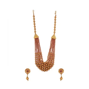 Generic Women's Ethnic Five Layer Brass Mala With Crystal For Women And Girls (Red, Free Size)