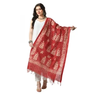 Generic Women's Cotton Printed Dupatta (Red, Length: Free Size)