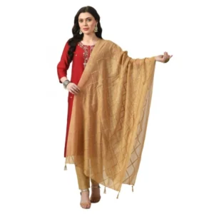 Generic Women's Chanderi Self Design Dupatta (Gold, Length: Free Size)