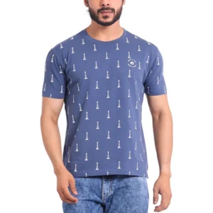 Generic Men's Casual Cotton Printed Round Neck Half Sleeve T-Shirt (Blue)