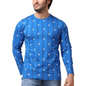 Generic Men's Casual Cotton Printed Round Neck Full Sleeve T-Shirt (Blue)