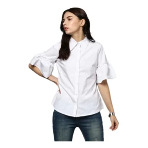 Generic Women's Cotton Solid Bell Sleeve Top (White)