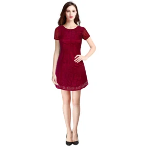 Generic Women's Rasal Solid Round Neck Cap Sleeve Dress (Maroon)