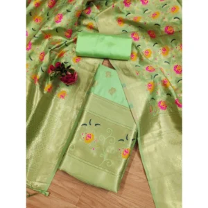 Generic Women's Banarasi Silk Printed Unstitched Salwar Suit Material With Dupatta (Pista, 3Mtrs)