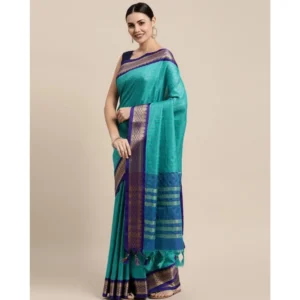 Generic Women's Cotton Silk Checkered Saree With Unstitched Blouse 5.5Mtr (Firoji)