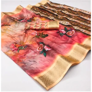 Generic Women's Cotton Silk Printed Saree With Unstitched Blouse 5.5Mtr (Multicolor)