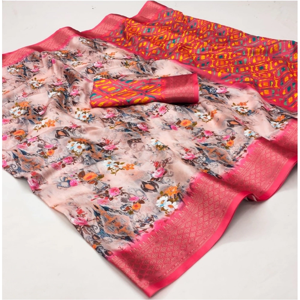 Generic Women's Cotton Silk Printed Saree With Unstitched Blouse 5.5Mtr (Multicolor)