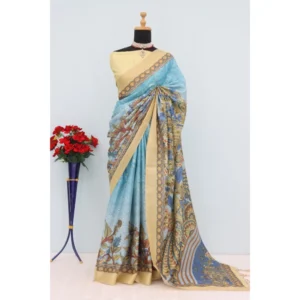 Generic Women's Mysore Silk  Digital Print Saree With Unstitched Blouse 5.5Mtr (Sky Blue)