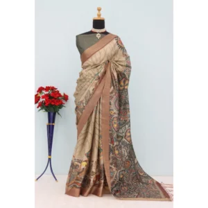 Generic Women's Mysore Silk  Digital Print Saree With Unstitched Blouse 5.5Mtr (Beige)