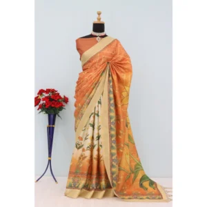 Generic Women's Mysore Silk  Digital Print Saree With Unstitched Blouse 5.5Mtr (Mustard)