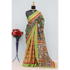 Generic Women's Mysore Silk  Digital Print Saree With Unstitched Blouse 5.5Mtr (Green)