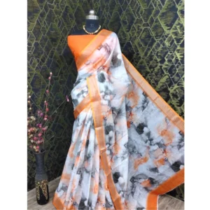Generic Women's Cotton Linen Woven Design Saree With Unstitched Blouse 5.5Mtr (Orange)