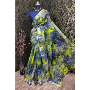 Generic Women's Cotton Linen Woven Design Saree With Unstitched Blouse 5.5Mtr (Blue)