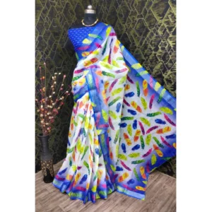 Generic Women's Cotton Linen Woven Design Saree With Unstitched Blouse 5.5Mtr (Blue)
