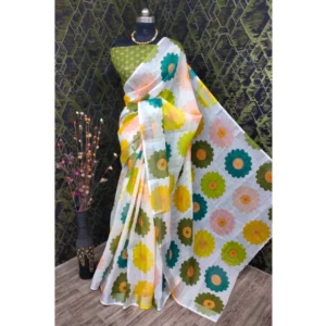 Generic Women's Cotton Linen Woven Design Saree With Unstitched Blouse 5.5Mtr (Green)