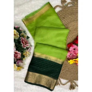 Generic Women's Khadi Cotton  Solid Saree With Unstitched Blouse 5.5Mtr (Green)