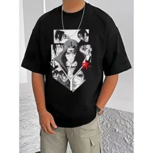 Generic Men's Casual Cotton Blend Printed Round Neck Half Sleeve T-Shirt (Black)