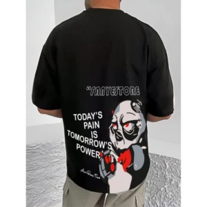 Generic Men's Casual Cotton Blend Printed Round Neck Half Sleeve T-Shirt (Black)