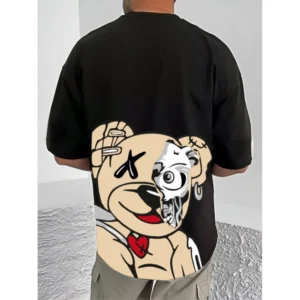 Generic Men's Casual Cotton Blend Printed Round Neck Half Sleeve T-Shirt (Black)