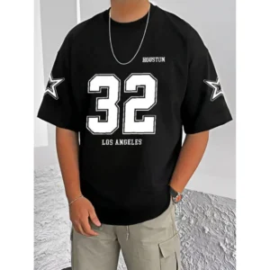 Generic Men's Casual Cotton Blend Printed Round Neck Half Sleeve T-Shirt (Black)