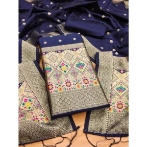 Generic Women's Banarasi Silk Printed Unstitched Salwar Suit Material With Dupatta (Navy Blue, 3Mtrs)