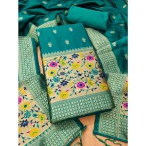 Generic Women's Banarasi Silk Printed Unstitched Salwar Suit Material With Dupatta (Rama, 3Mtrs)