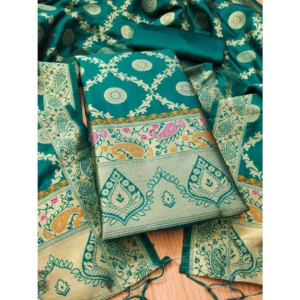 Generic Women's Banarasi Silk Printed Unstitched Salwar Suit Material With Dupatta (Rama, 3Mtrs)