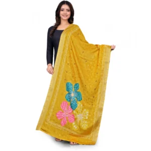 Generic Women's chanderi silk  Printed Dupatta (Yellow, Length: 2 Mtr)