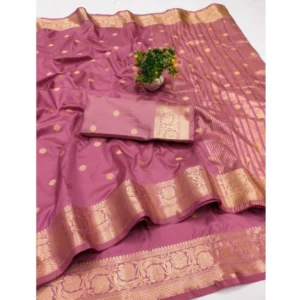 Generic Women's Jacquard Silk Jaquard Woven Saree With Unstitched Blouse 5.5Mtr (Pink)