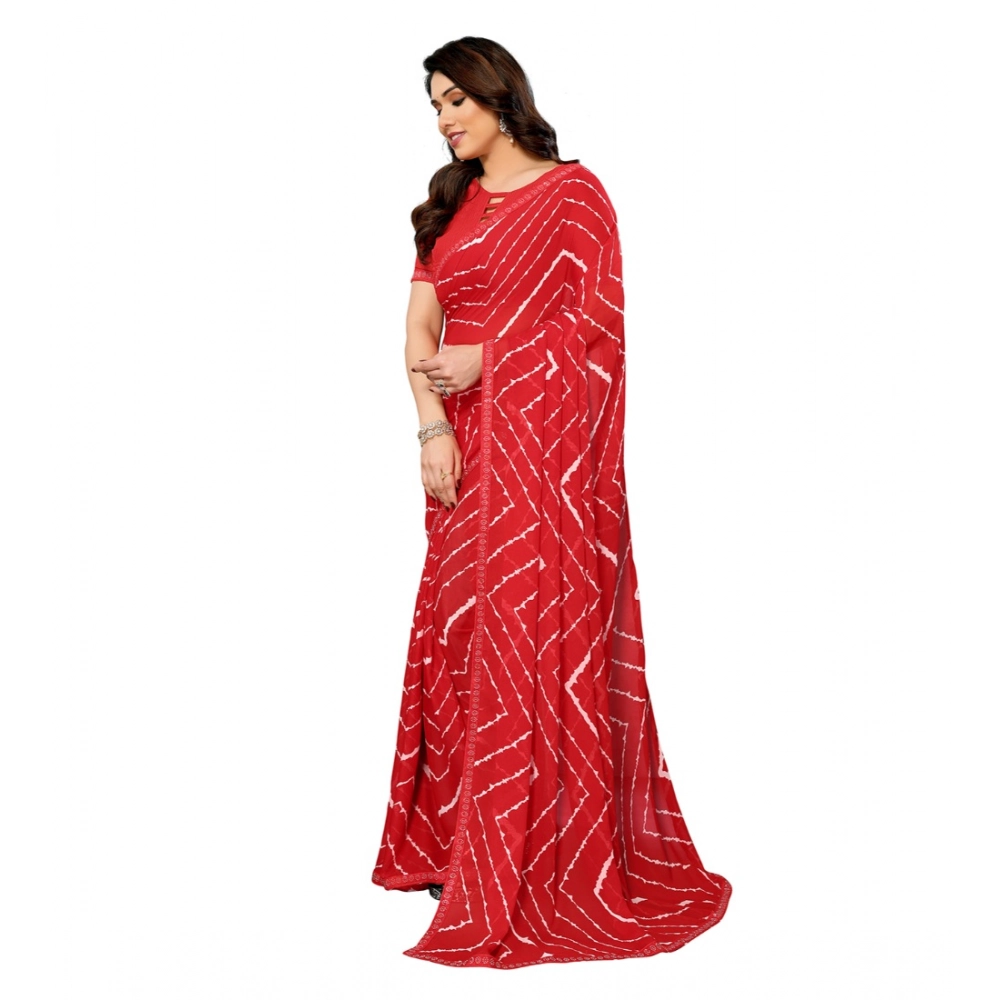 Generic Women's Georgette Printed Saree With Unstitched Blouse 5.5Mtr (Red) - Image 4