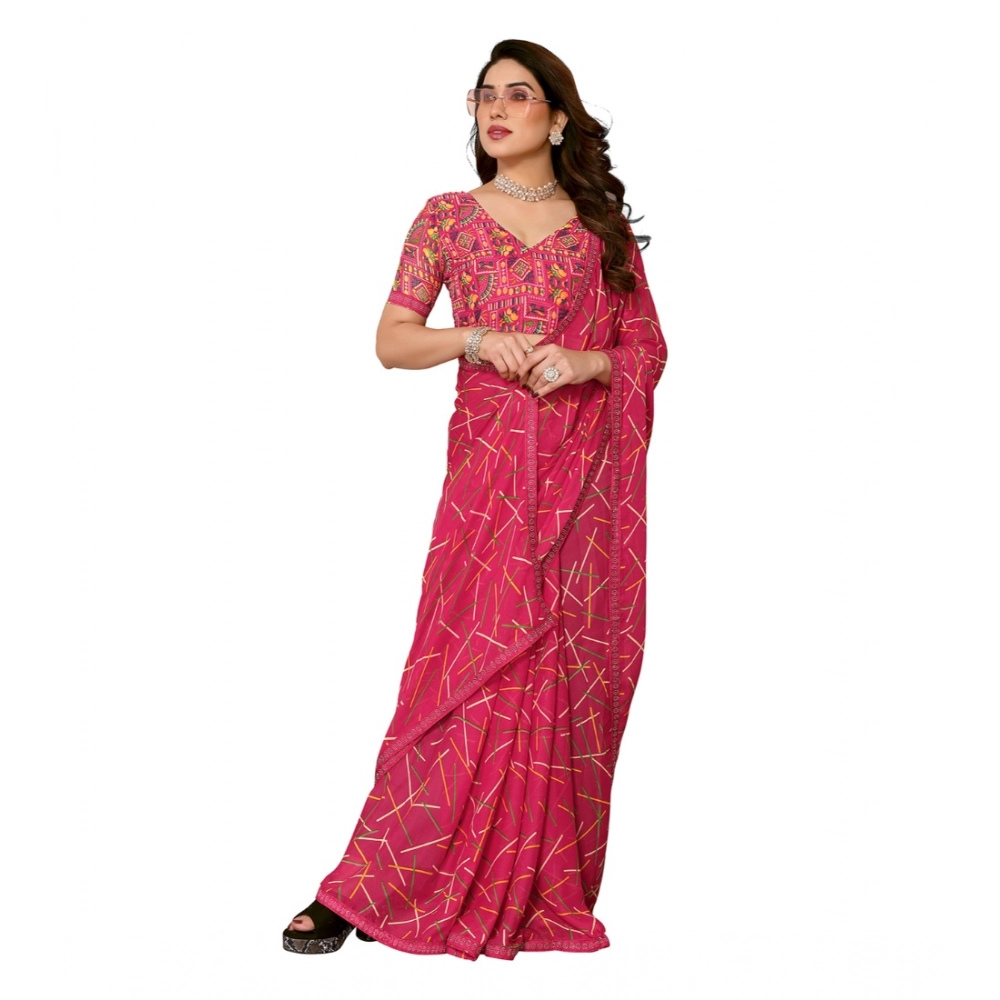 Generic Women's Georgette Printed Saree With Unstitched Blouse 5.5Mtr (Red) - Image 2