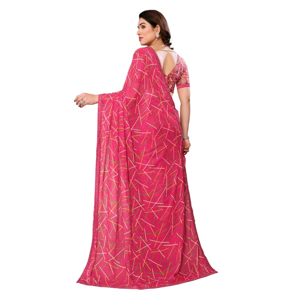 Generic Women's Georgette Printed Saree With Unstitched Blouse 5.5Mtr (Red) - Image 3
