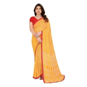 Generic Women's Georgette Printed Saree With Unstitched Blouse 5.5Mtr (Yellow)