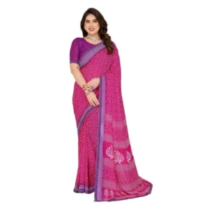Generic Women's Georgette Printed Saree With Unstitched Blouse 5.5Mtr (Red)
