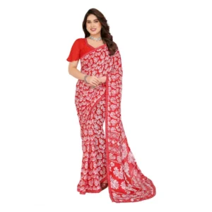 Generic Women's Georgette Printed Saree With Unstitched Blouse 5.5Mtr (Red)