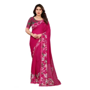 Generic Women's Georgette Printed Saree With Unstitched Blouse 5.5Mtr (Pink)