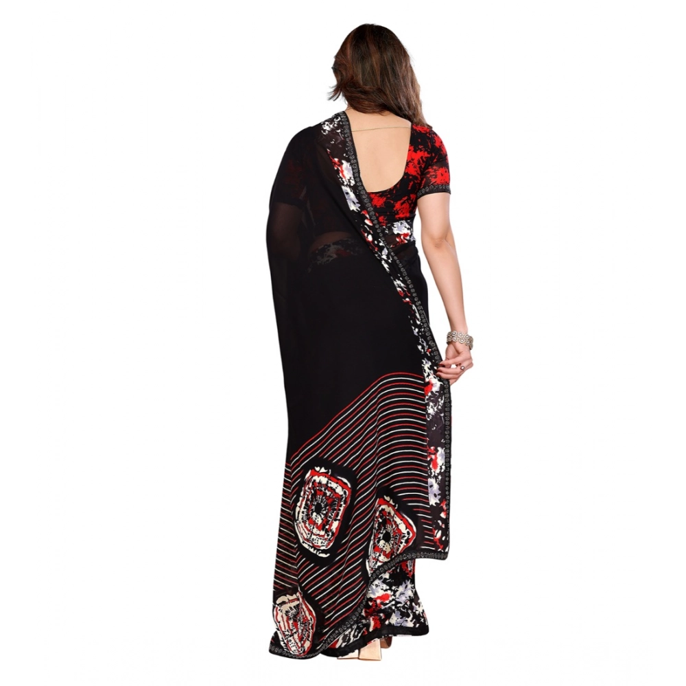 Generic Women's Georgette Printed Saree With Unstitched Blouse 5.5Mtr (Black) - Image 3
