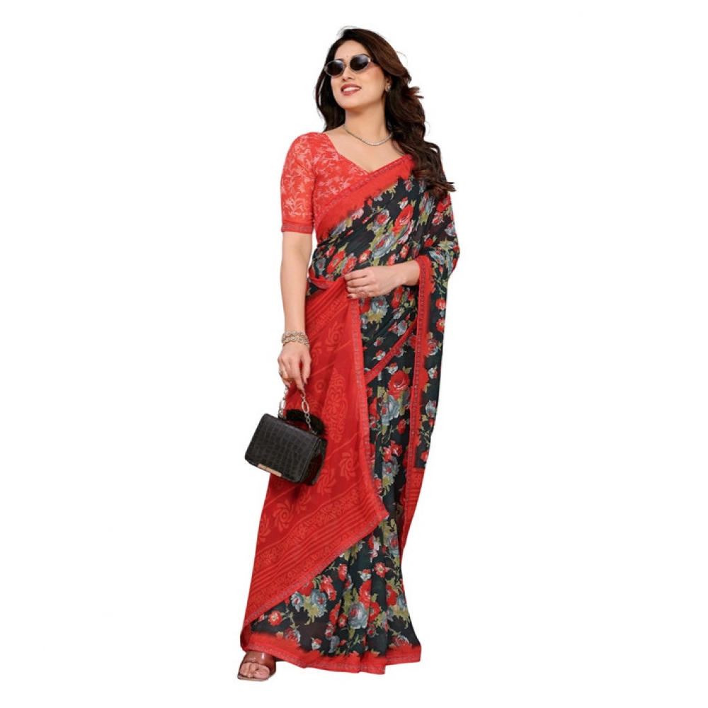 Generic Women's Georgette Printed Saree With Unstitched Blouse 5.5Mtr (Green) - Image 2