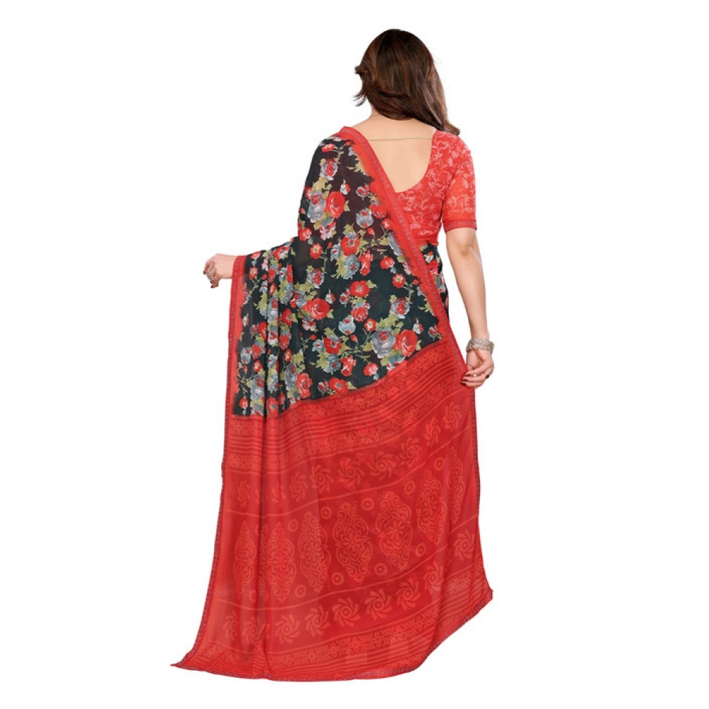 Generic Women's Georgette Printed Saree With Unstitched Blouse 5.5Mtr (Green) - Image 3