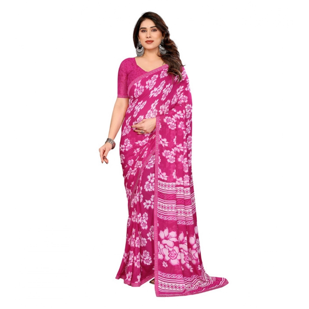 Generic Women's Georgette Printed Saree With Unstitched Blouse 5.5Mtr (Pink)