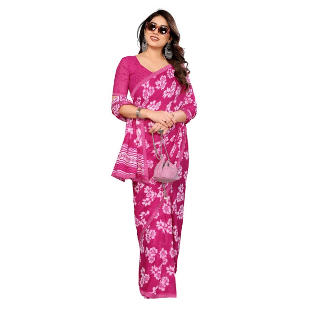 Generic Women's Georgette Printed Saree With Unstitched Blouse 5.5Mtr (Pink) - Image 2