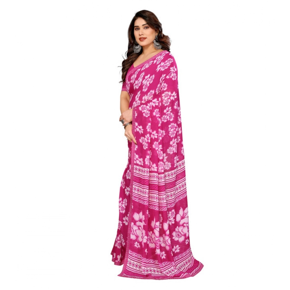 Generic Women's Georgette Printed Saree With Unstitched Blouse 5.5Mtr (Pink) - Image 4