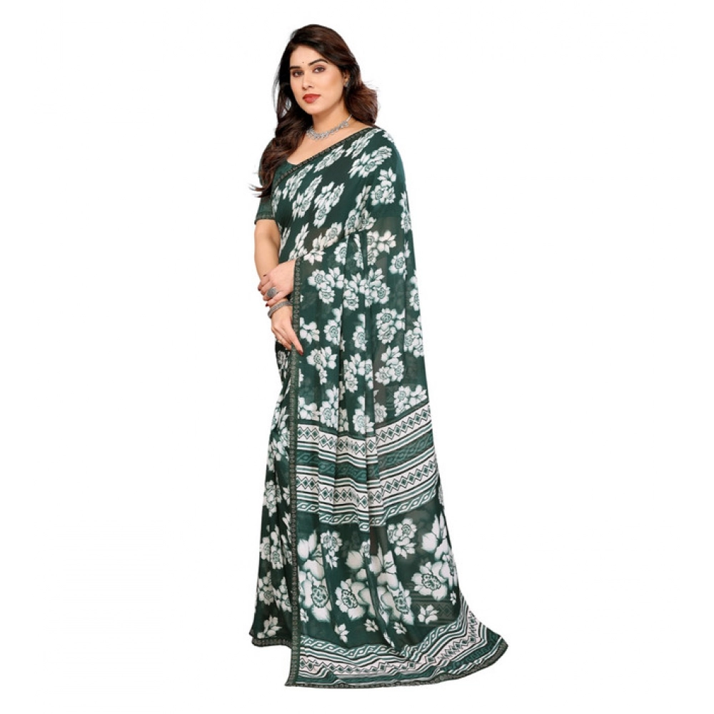 Generic Women's Georgette Printed Saree With Unstitched Blouse 5.5Mtr (Green) - Image 4