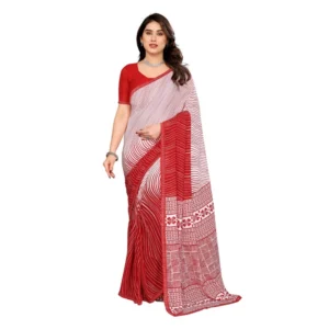 Generic Women's Georgette Printed Saree With Unstitched Blouse 5.5Mtr (Red)