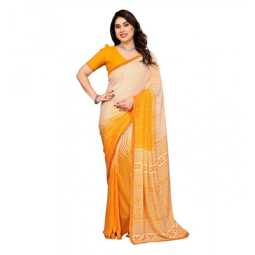 Generic Women's Georgette Printed Saree With Unstitched Blouse 5.5Mtr (Yellow)
